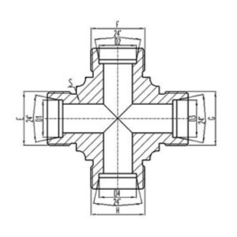 公製外螺紋24°內錐麵密封四通接頭