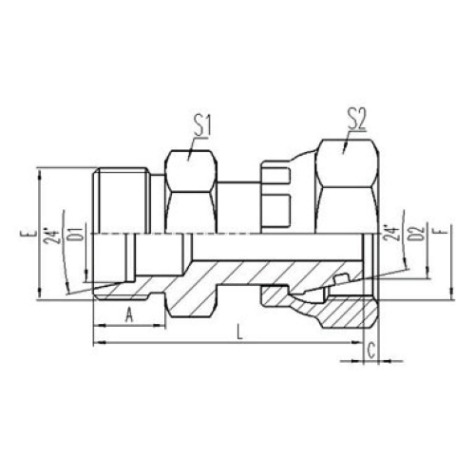 公製外螺紋24°內錐(zhuī)麵密封|公製(zhì)活動內螺紋(wén)24°外(wài)錐麵O形圈密封
