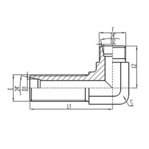 90°彎公製外螺紋（wén）24°內錐（zhuī）麵密封過板接頭