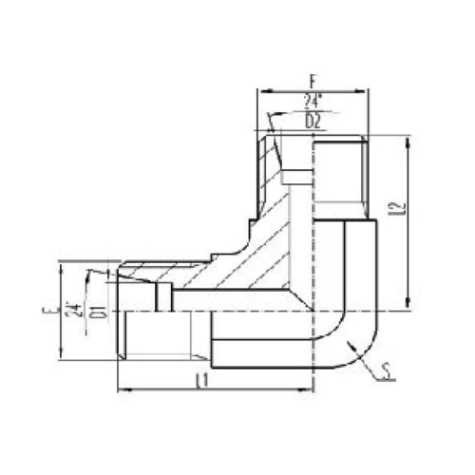 90°彎公製(zhì)外螺紋24°內錐麵密封