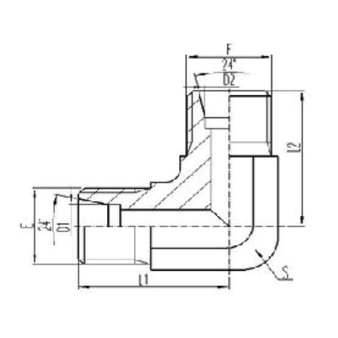 90°彎公製外螺紋24°內(nèi)錐麵密封