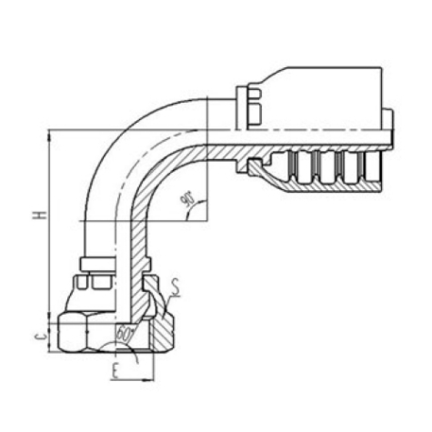 90°英製內螺紋60°外錐麵密封
