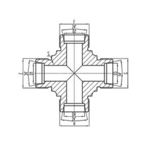 公製外螺紋24°內錐麵密封四(sì)通管(guǎn)接頭
