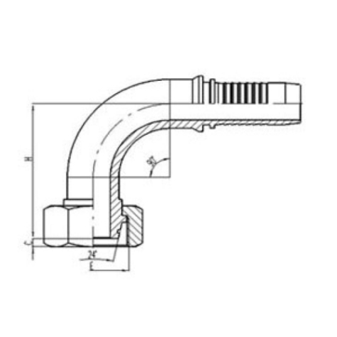 90°公製內螺紋24°外錐麵(miàn)帶O形圈密封輕係列